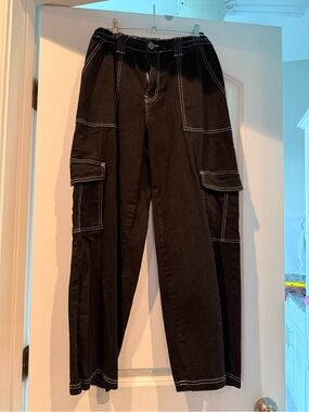 Almost Famous Black Cargo Pants with White Contrast Stitching